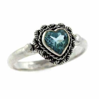 Sterling Silver  Blue Topaz Vintage Heart Ring Size 7