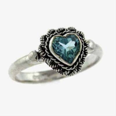 Sterling Silver Blue Topaz Vintage Heart Ring Size 8