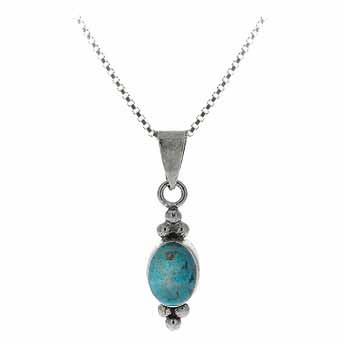 Sterling Silver Bali Bead Reconstituted Blue Turquoise Stone Oval Pendant