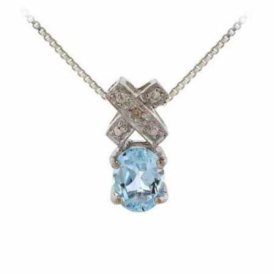 Sterling Silver Blue Topaz & Diamond Accent X and Oval Pendant