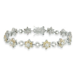 Sterling Silver Champagne & Clear CZ Flower Link Bracelet
