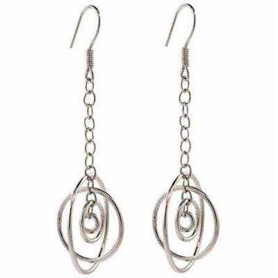 Sterling Silver Dangling Chain Hoop Earrings
