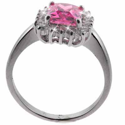 Sterling Silver Pink CZ & Clear CZ Ring