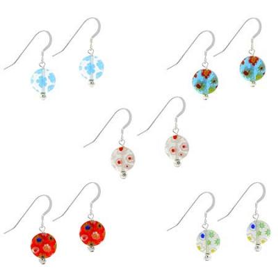 Sterling Silver Multi-Color Millefiori Murano Glass Earrings Set
