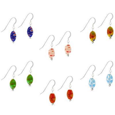Sterling Silver Multi-Color Millefiori Murano Glass Oval Dangle Earrings Set