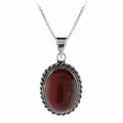 Genuine Chalcedite Stone Twisted Sterling Silver Border Oval Pendant