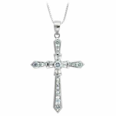 Sterling Silver CZ Elegant Cross Pendant