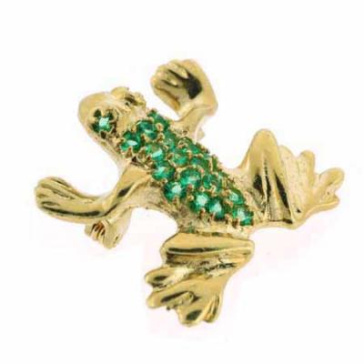 18K Gold over Sterling Silver Green CZ Leaping Frog Pin & Pendant