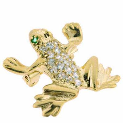 18K Gold over Sterling Silver CZ Leaping Frog Pin & Pendant