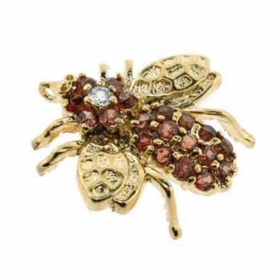 18K Gold over Sterling Silver 1.5ct Garnet & CZ Fly Pin & Pendant