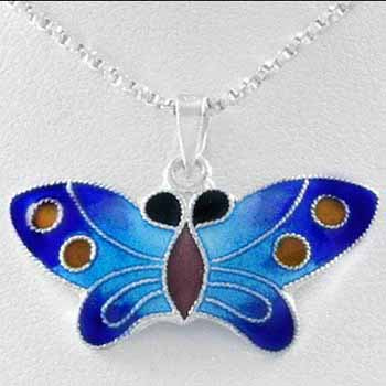 Sterling Silver Enamel Blue Butterfly Pendant