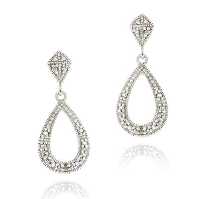 Sterling Silver Diamond Accent Open Teardrop Dangle Earrings