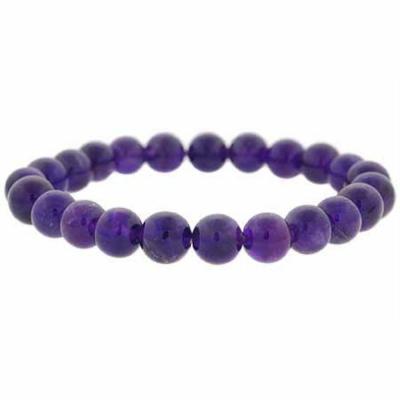 Genuine Amethyst Stone 8mm Bead Beaded Stretch Bracelet