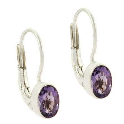 Sterling Silver Genuine Amethyst Stone Oval LeverBack Lever Back Earrings