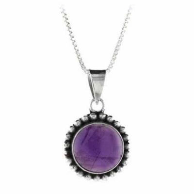 Sterling Silver Cabochon Amethyst Stone Bali Bead Round Pendant