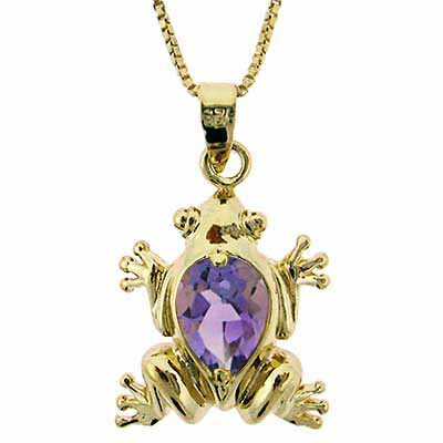18K Gold over Sterling Silver 1.55ct Amethyst Frog Pendant