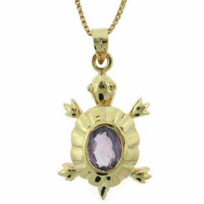 18K Gold over Sterling Silver 1ct Amethyst Turtle Pendant
