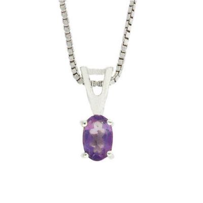 Sterling Silver Prong Set Genuine Amethyst Small Oval Pendant
