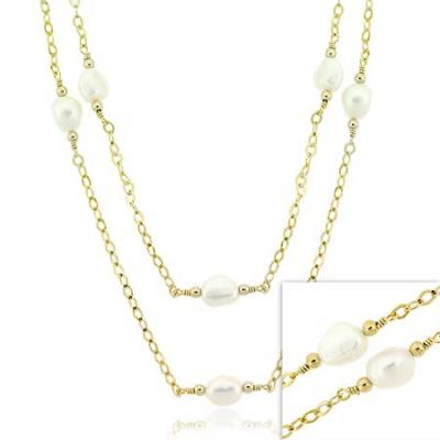 18K Gold over Sterling Silver Freshwater Cultured Pearl Two Strand Necklace