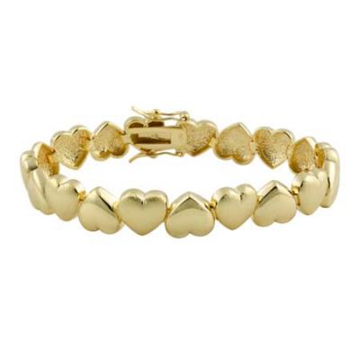 18k Gold over Silver Polished & Brushed Heart Bracelet