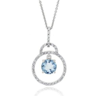 Sterling Silver CZ & Blue Topaz Drop Circle Pendant