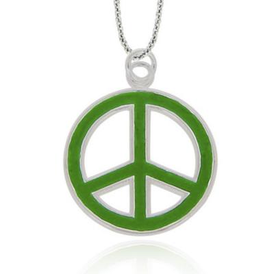 Sterling Silver Green Enamel Open Peace Sign Pendant