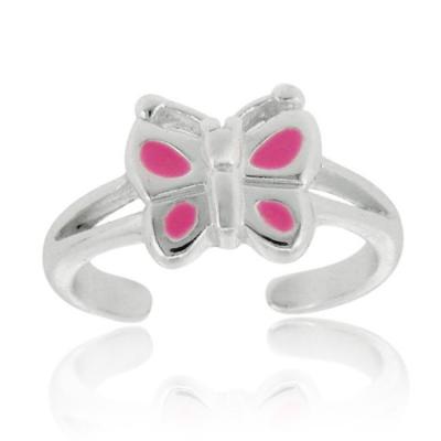 Sterling Silver Pink Enamel Butterfly Toe Ring