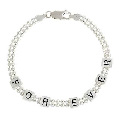 Sterling Silver Beaded Forever Love Link Bracelet