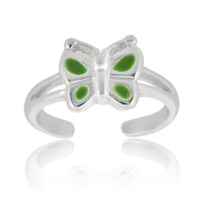 Sterling Silver Green Enamel Butterfly Toe Ring