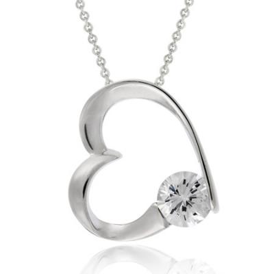 Sterling Silver Floating CZ Heart Pendant
