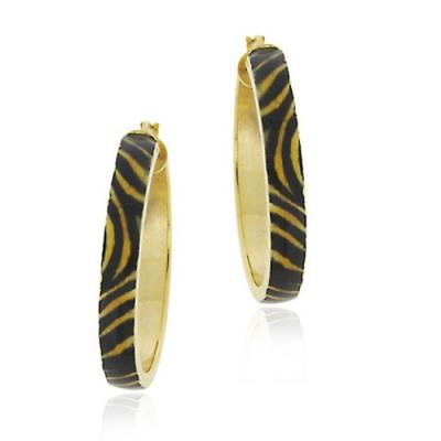18k Gold Over Sterling Silver Enamel Tiger Print Hoop Earrings