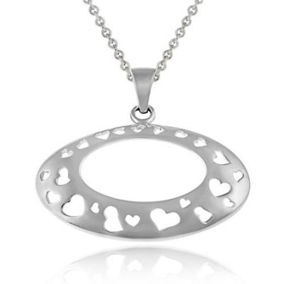 Sterling Silver Open Circle with Heart Shaped Cutouts Pendant