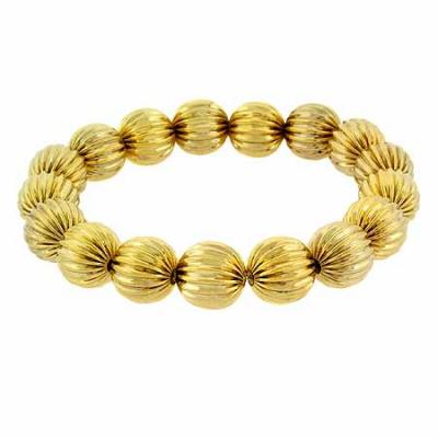 18K Gold over Sterling Silver Round Textured Bead Stretch Bracelet
