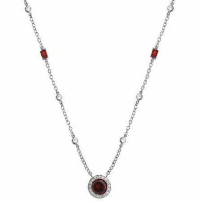 Sterling Silver Simulated Diamond and Red cz Rolo Link Necklace