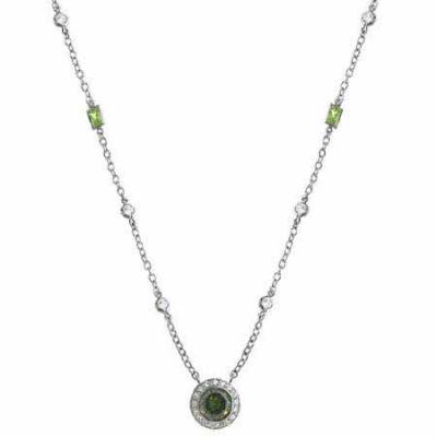 Sterling Silver Simulated Diamond and Olive cz Rolo Link Necklace