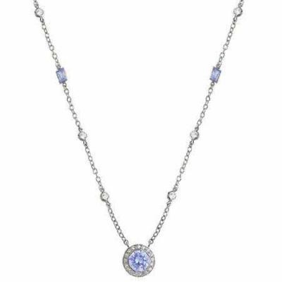 Sterling Silver Simulated Diamond and Lavender cz Rolo Link Necklace