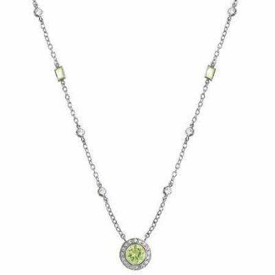 Sterling Silver Simulated Diamond and Light Green cz Rolo Link Necklace