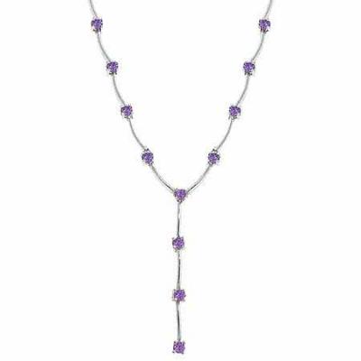 Sterling Silver Simulated Amethyst cz Stone Y Necklace