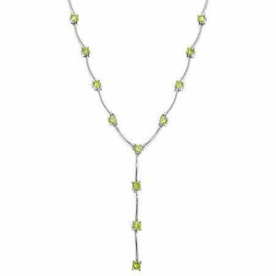 Sterling Silver Olive Green cz Stone Y Necklace