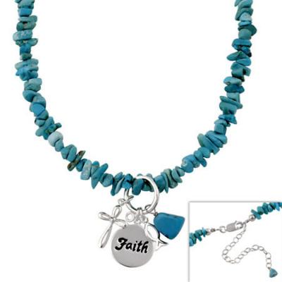 Sterling Silver & Genuine Turquoise Chip Religious Inspirational Necklace