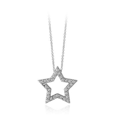 Sterling Silver CZ Open Star Necklace