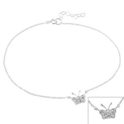 Sterling Silver CZ Butterfly Anklet