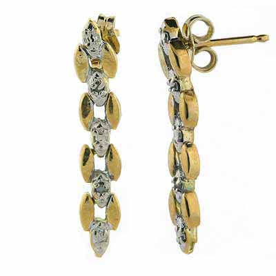 18K Gold over Sterling Silver Diamond Accent Link Dangle Earrings
