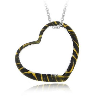 Sterling Silver Tiger Pattern Floating Heart Pendant
