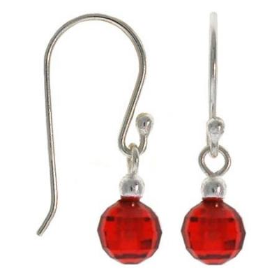 Sterling Silver Red CZ Ball Dangle Earrings