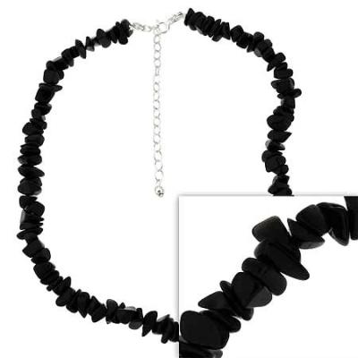 Genuine Onyx Stone Sterling Silver Chip Necklace 15-18'
