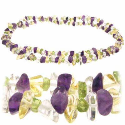 Genuine Semi precious Amethyst, Peridot, Citrine, and Crystal 32' Chip Strand