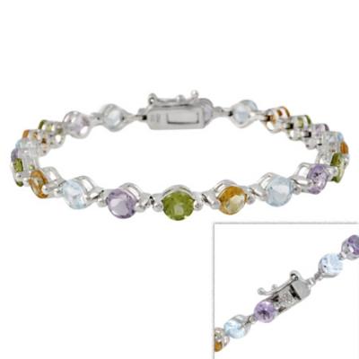 Sterling Silver Amethyst Citrine Topaz & Diamond Accent Tennis Bracelet