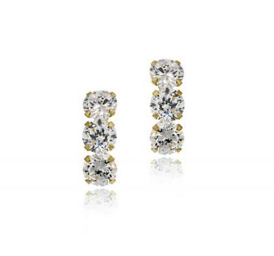 14k Gold over Sterling Silver Triple CZ Stud Earrings