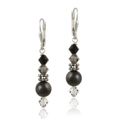 Sterling Silver Hemetite & Swarovski Elements Leverback Earrings